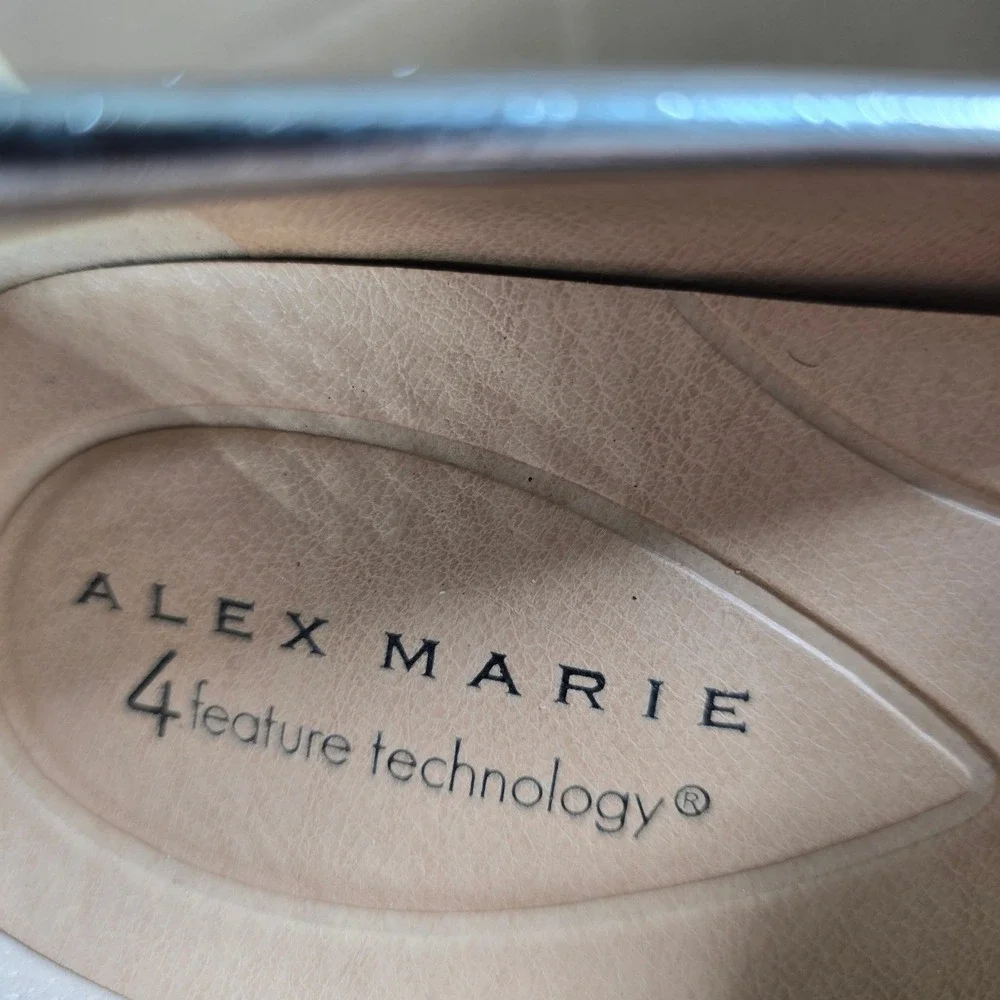 Alex Marie Silver Metallic Leather Block Heel Loafers Square Toe‎ Woman 8.5M NEW